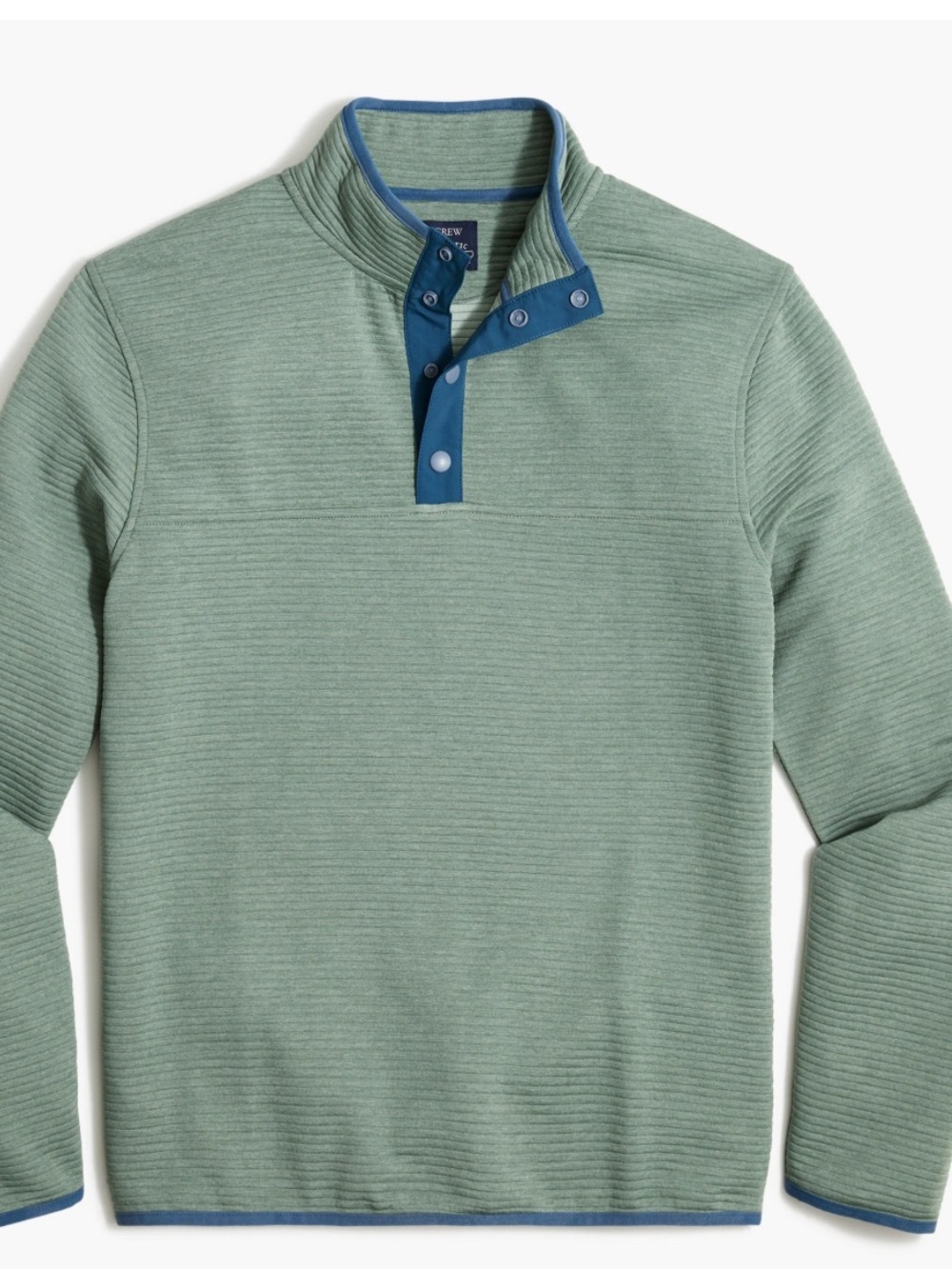 J. Crew Green Snap-Quarter Pullover with Blue Trim